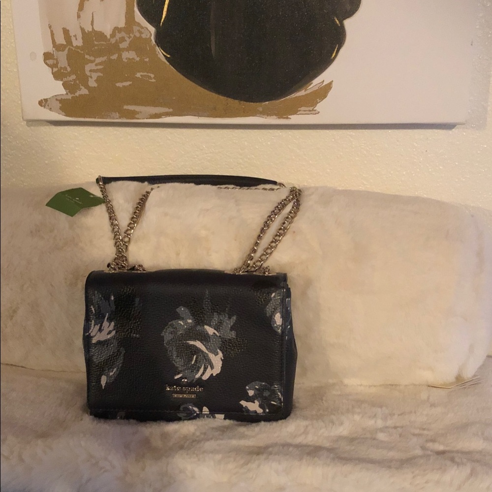 Kate Spade Mini Emelyn  Black Blue and White Floral Crossbody Bag